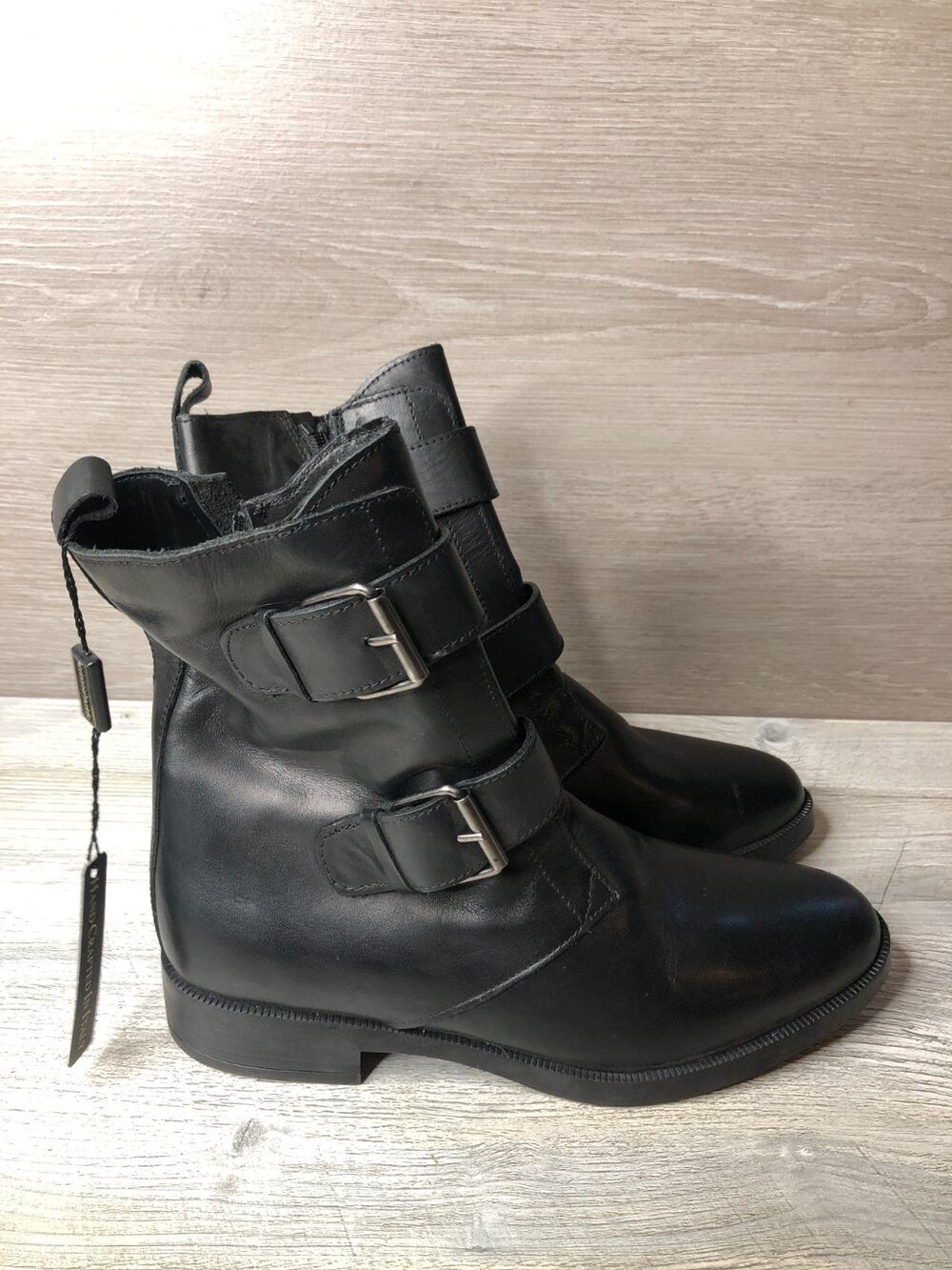 Emanuele Crasto Black Leather Motorcycle/Combat Boots Made In Italy Sz 40 USA 9
